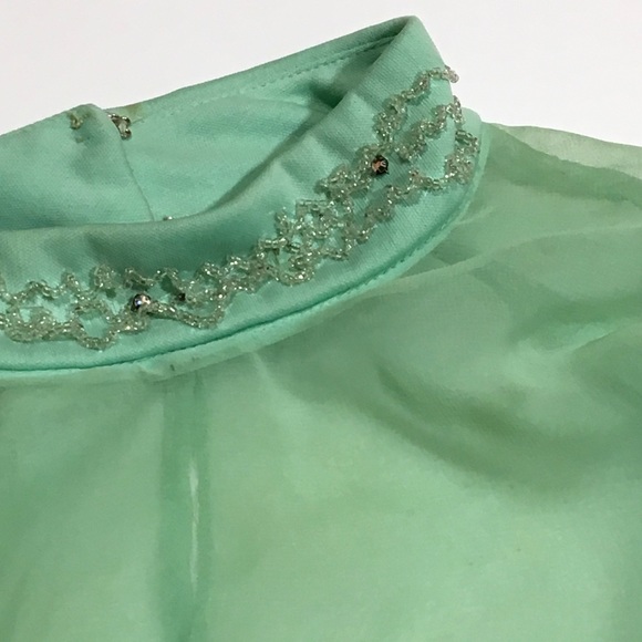 Vintage 60’s Elegant Hand Beaded Mint Gown & Cape - Picture 7 of 8